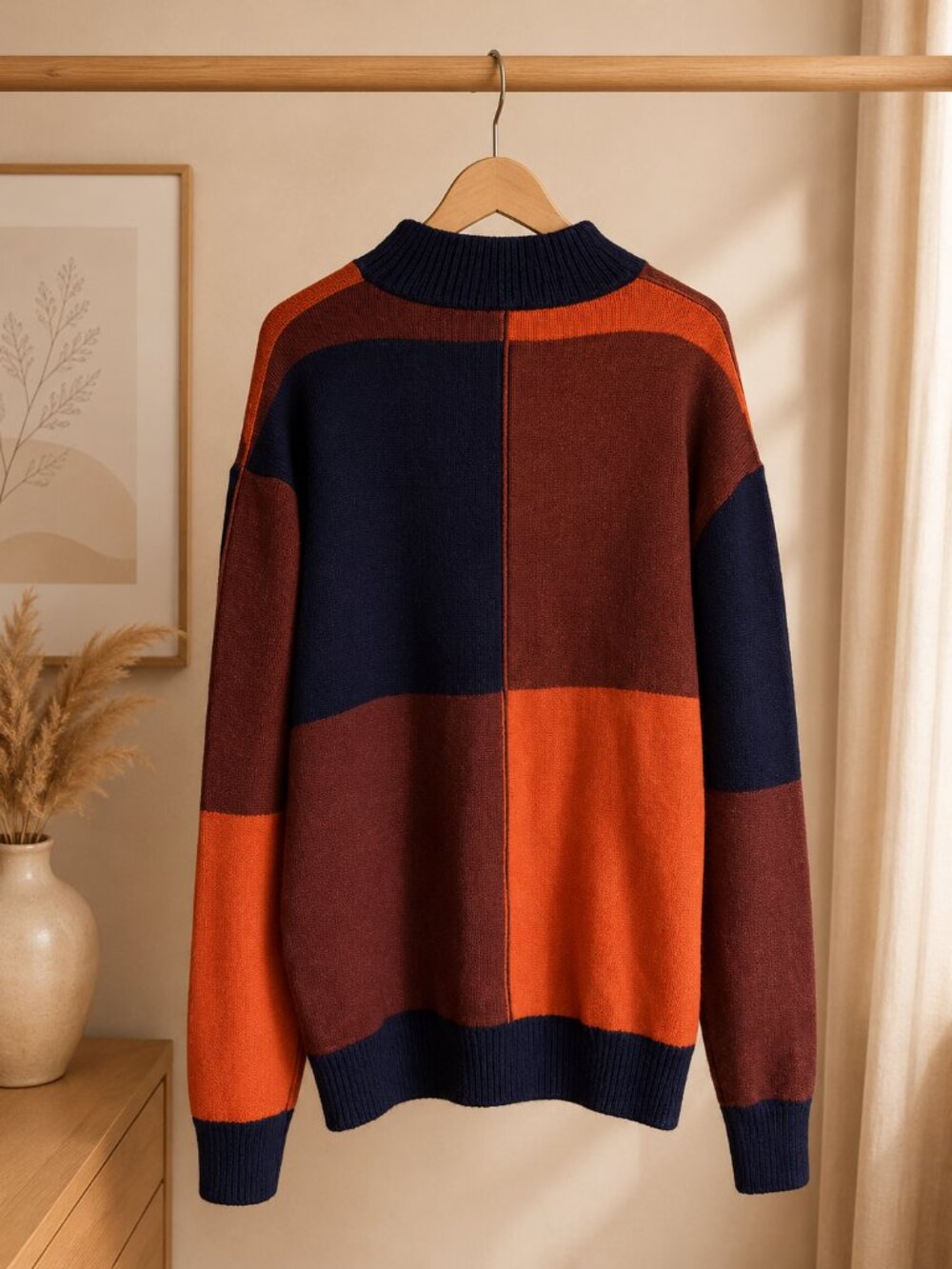 Lanzino Men's Geometric Colorblock Mock Neck Knit Sweater 3XL Big & Tall Pullove